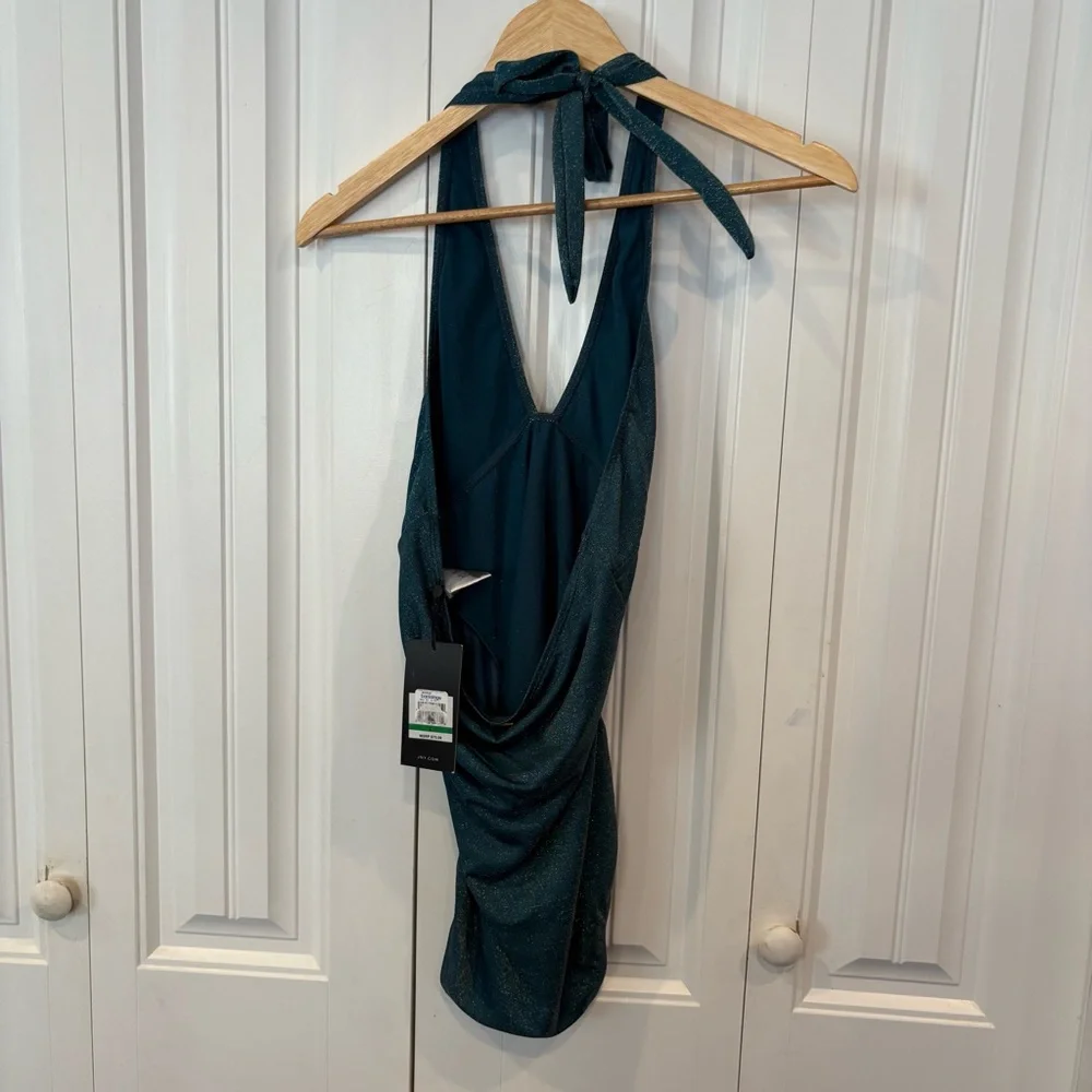 Jones New York Teal Shimmer One Piece Halter SwimsuitSize‎ Large